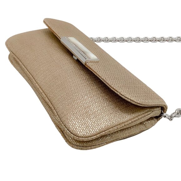 Judith Leiber Gold Tweed Raffia Bag with Mother of Pearl Clasp - Picture 2 of 7